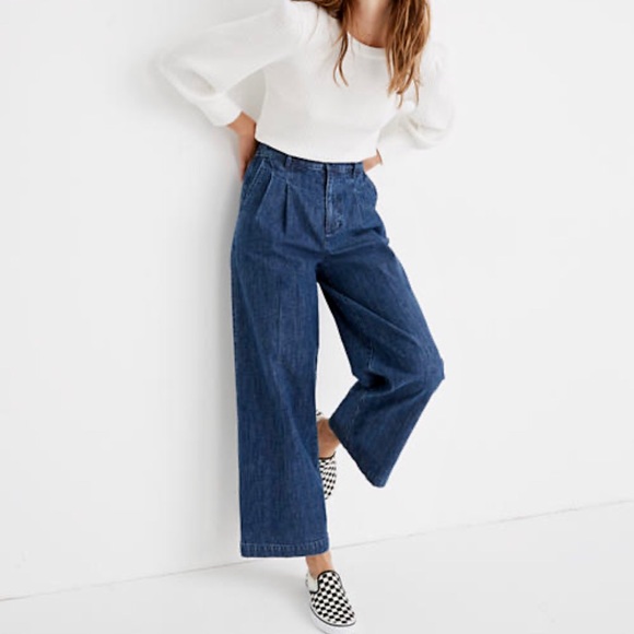Madewell Denim - Madewell Pleated High Rise Wide Leg Denim Pants